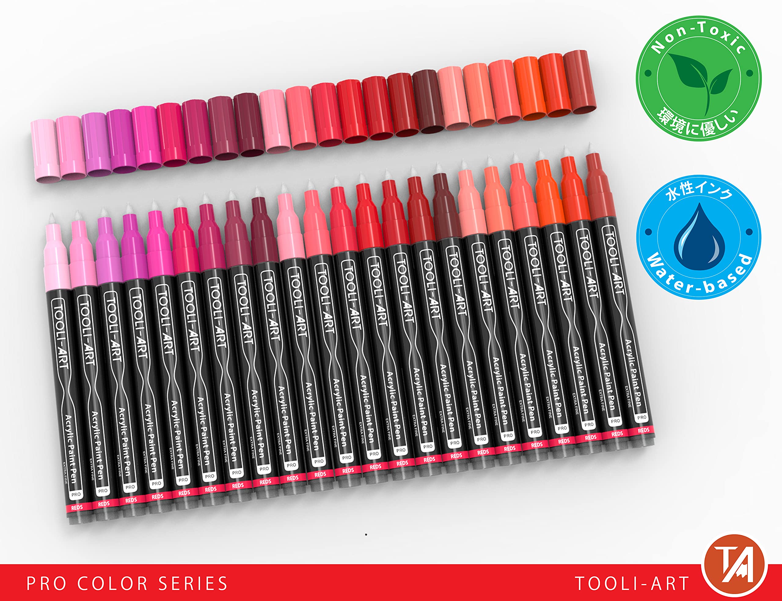 22 Red and Pink Acrylic Paint Pens Marker Pro Color Series 0.7mm Extra Fine Tip for Rock Painting, Glass, Cups, Wood, Metal, Canvas, DIY Projects, Non-Toxic, Water Based, Quick Drying