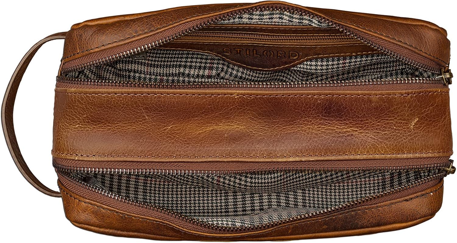 STILORD Large Toiletry Bag Washbag Travelling with Wrist Strap and Zipper Made of Genuine Vintage Leather Brown - Image 5