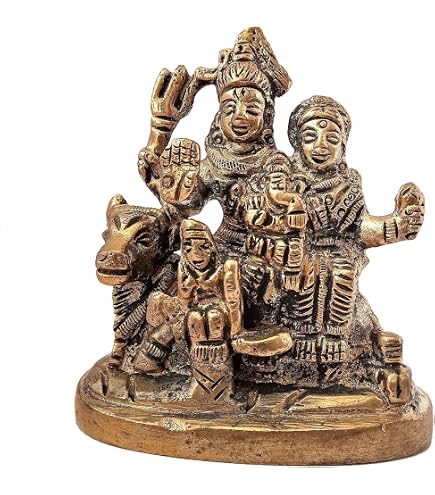 Statue Figurine Famille Lord Shiva Parvati Ganesha Sur Trône (Sinhasan) - Résine Multicolore - Neuf