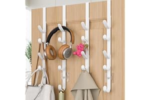 KAIFERTY Over The Door Hooks, Metal Door Hooks for Hanging, Over The Door Purse Organizer for Door Coat Hanger, Back of Shower Door Hooks for Hanging Towel Rack Clothes, Hat, Bathroom, Closet (White-4Packs)