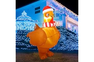 Ceenna 5 ft Large Lighted Christmas Inflatable Chicken Built in Colorful LED Light up Inflatable Turkey Blow up Chicken Garden Decor for Holiday Yard Lawn Ground Outdoor Indoor(Hen)