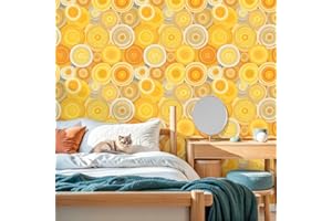 Peel and Stick Wallpaper Boho Beige Yellow Modern Abstract Art Mosaic Sun Geometric Vintage Wall Contact Paper 17.7"x118" Wat