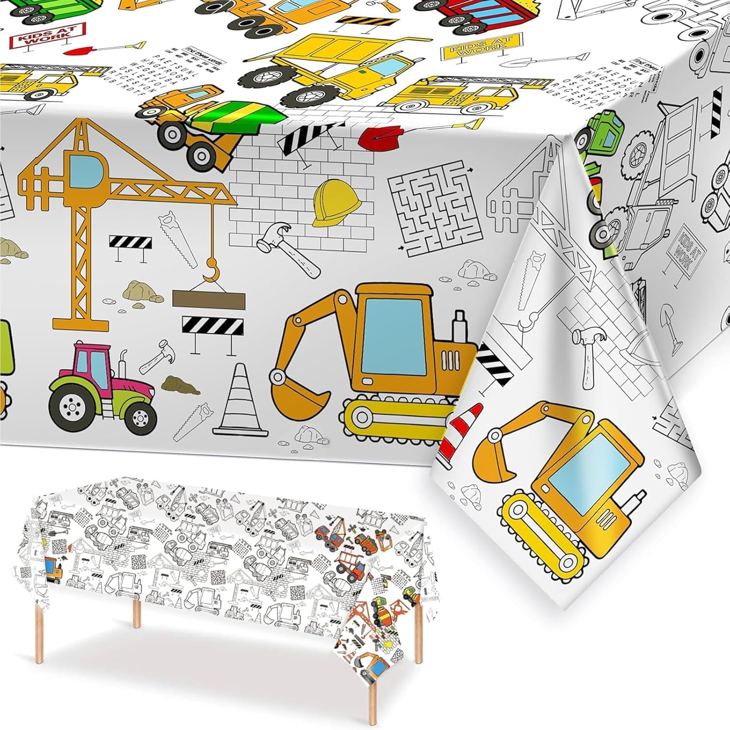 137*274cm Giant Colouring Table Cloth,Coloring Tablecloth for Kids,Paper Tablecloths Construction Rectangular Table Cover for Parties,Art Coloring Educational Tablecloth Party Supplies for Boys Girls