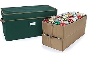 Covermates Keepsakes Adjustable Ornament Storage Box, Carrying Handles, Padded Protection - Holiday Storage, Green