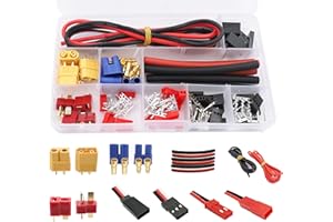 HOPLEX T-Plug EC3 XT60 Male Female Connector Adapters & Servo Plug Male Female Connector Crimp Pin Cable Kit +14AWG Silicone Wire for RC Models DIY(111PCS)