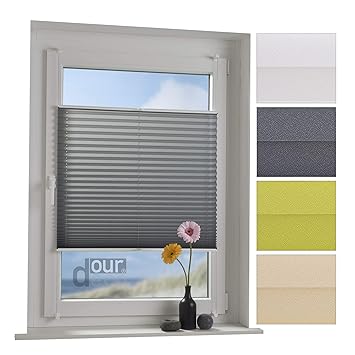 ourdeco® Plissee / 60 x 220 cm Grau/lichtdurchlässig, Blickdicht/Farben: Weiß, Grau, Grün, Ecru(Beige) / Klemmen=Montage ohne