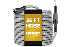 Bionic Steel Metal Garden Hose 25 Ft, Rust Proof 304 Stainless Steel Water Hose with Brass Fittings, Flexible & Heavy Duty Ho