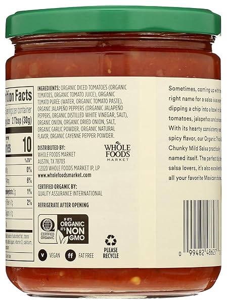 365 BY WHOLE FOODS MARKET, ORGANIC THICK & CHUNKY MILD SALSA, 16 OUNCE