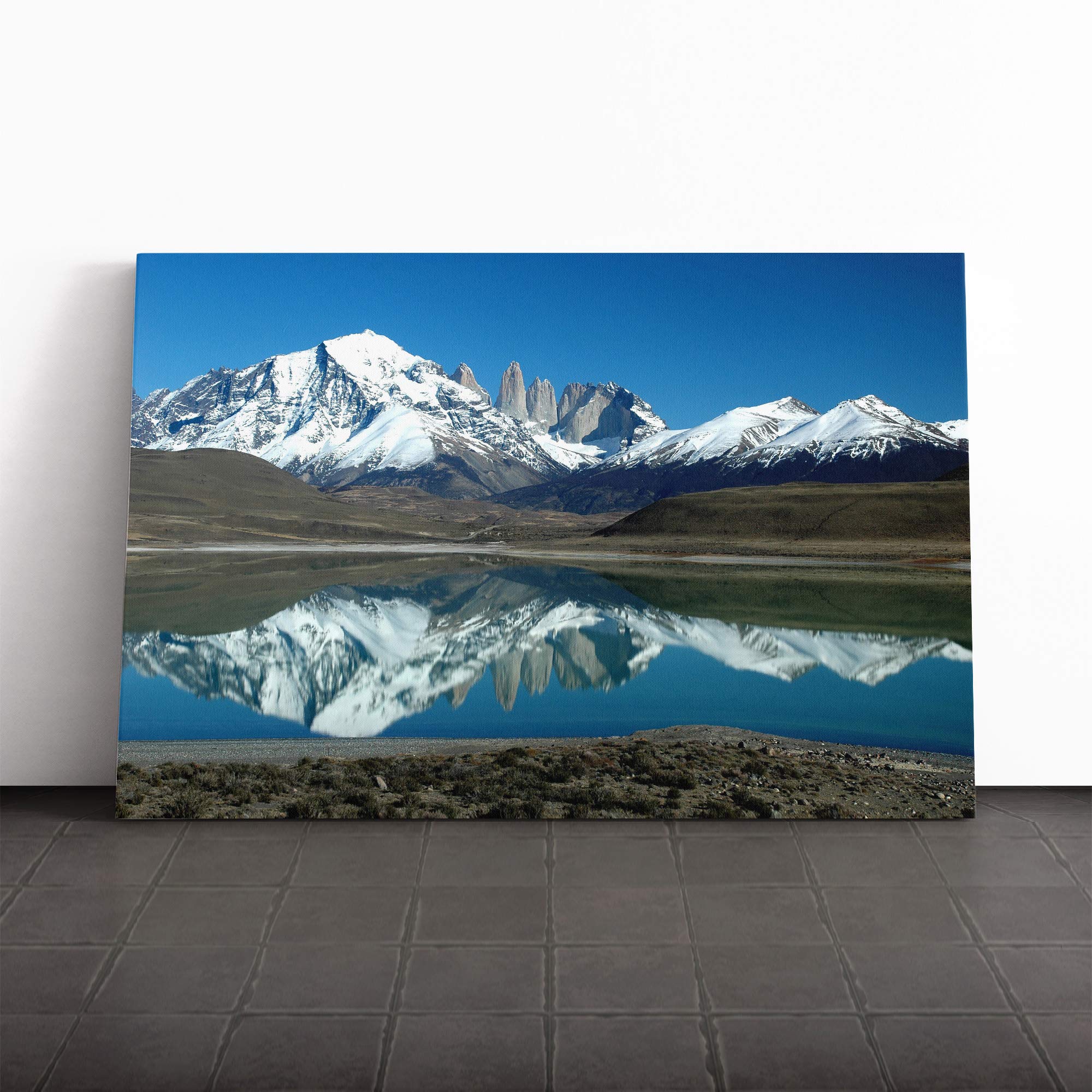 Landscape Patagonia Argentina Lake and Mountain Canvas Print | Gallery Wrapped 30mm Frame Wall Art | 20x14 inches | Ready to Hang | Contemporary Landscape Picture | Living Room Bedroom Lounge Office