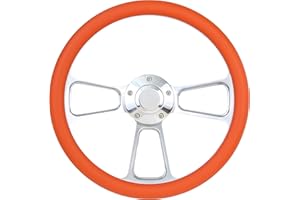 FOREVERSHARP 5-bolt Steering Wheel 14 Inch Aluminum with Orange Wrap and Horn