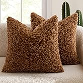 MIULEE Pack of 2 Faux Fur Throw Pillow Covers 18x18 Inch Bronze Boucle Decorative Sherpa Pillow Covers Fuzzy Accent Soft Sheepskin Fleece for Boho Home Decor Sofa Living Room Couch Bed