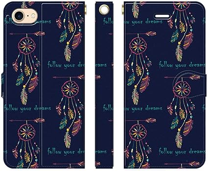 Amazon Co Jp Ruuu Iphone8 Iphone7 Iphone6s 兼用 手帳型 Iphoneケース スマホ ケース カバー ドリームキャッチャー ネイティブ イラスト ネイビー インディアン おしゃれ 家電 カメラ