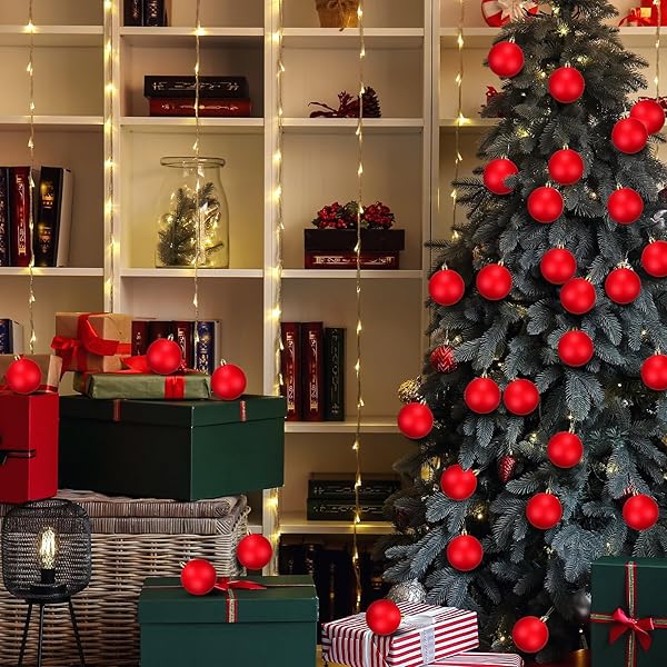 WETTARN 100 PCS 3.15 INCH CHRISTMAS BALL ORNAMENTS WITH LID ROPE BLANK PLASTIC HANGING CHRISTMAS TREE FILLABLE BALLS ORNAMENT FOR DIY CRAFTS XMAS HOLIDAY PARTY DECORATION, RED