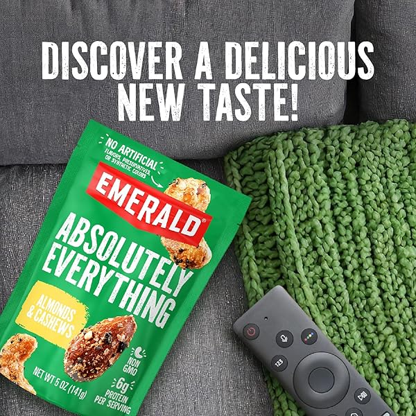 EMERALD NUTS ABSOLUTELY EVERYTHING ALMONDS & CASHEWS (1-PACK) | 5OZ RESEALABLE BAG | PLANT-BASED PROTEIN, KOSHER DAIRY CERTIFIED, NON-GMO | CONTAINS NO ARTIFICIAL PRESERVATIVES, FLAVORS OR SYNTHETIC COLORS