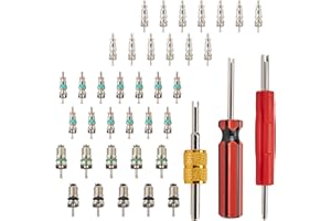 ECOCSTM 39 PCS Air Conditioning Valve Core Accessories Kit, R12 R134a Refrigeration Schrader Tire Valve Stem Cores with Single & Dual Heads Valve Core Remover Installer Tool, HVAC System Seal Caps Kit