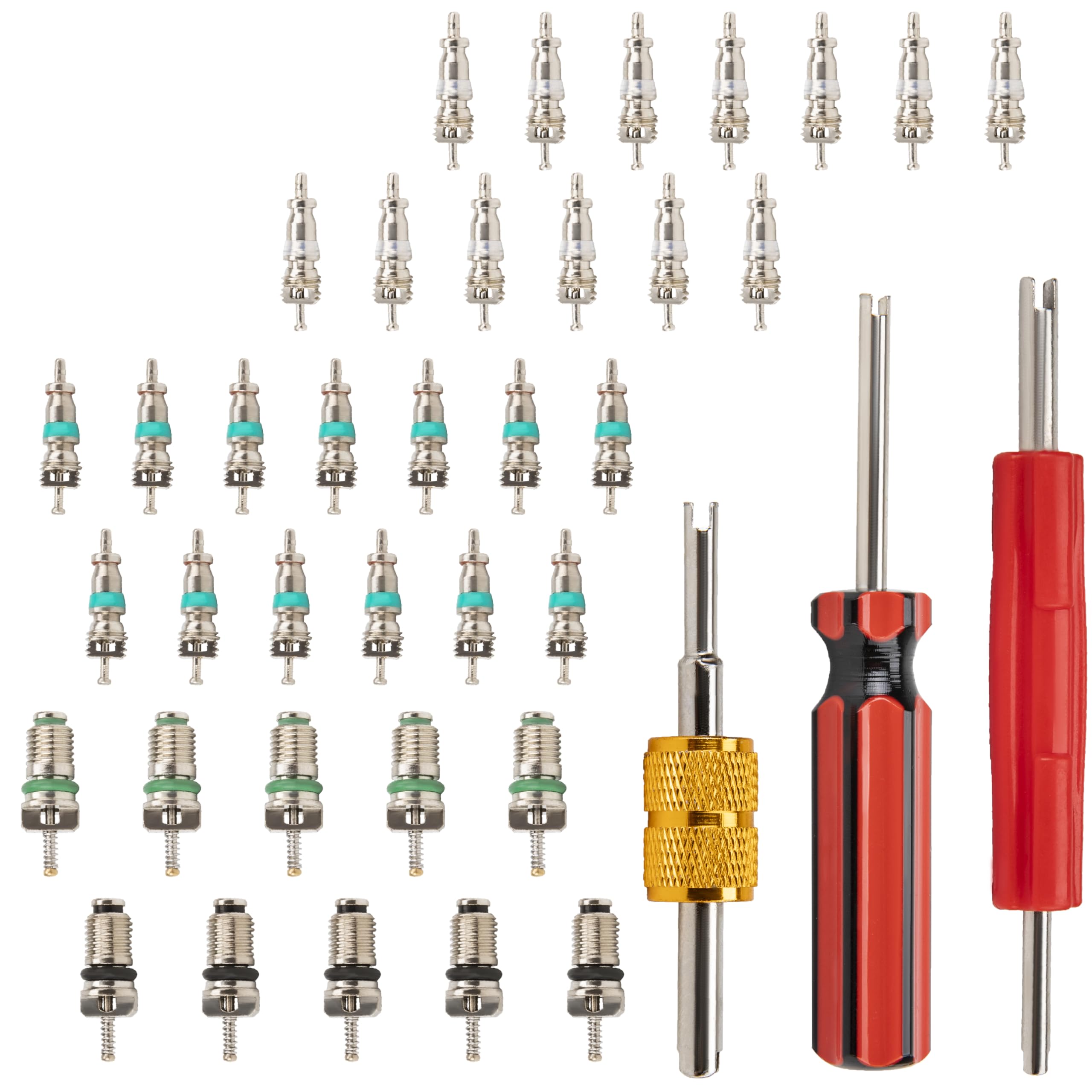 Photo 1 of 39 PCS Air Conditioning Valve Core Accessories Kit, R12 R134a Refrigeration Schrader Tire Valve Stem Cores with Single & Dual Heads Valve Core Remover Installer Tool, HVAC System Seal Caps Kit