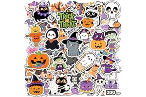 EOAOD 200Pcs Halloween Stickers Halloween Party Favors Vinyl Water Bottle Stickers Waterproof Non Repeating Spooky Pumpkin Scrapbook Sticker for Kids Classroom
