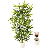 Warmplants Fake Bamboo Tree 5ft Green Artificial Plant with White Planter | 60&rdquo; Tall Faux Plant with 5 Trunks and Lifelike Leaves, Artificial Bamboo Trees for Indoor Outdoor Home Office D&eacute;cor