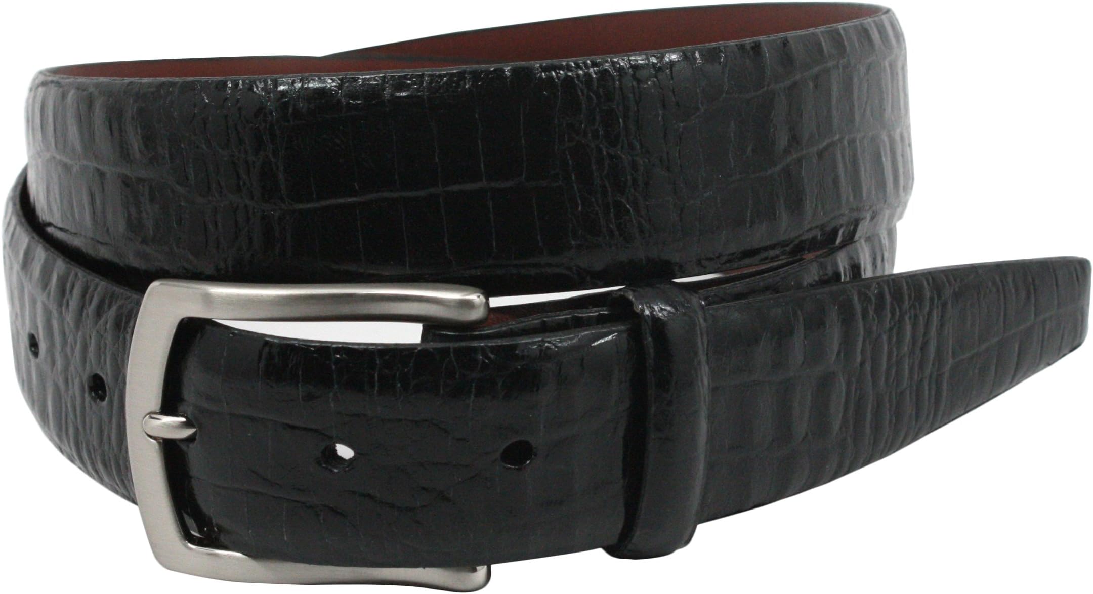 Torino Leather Co. Men's 35mm Italian Gator Calf w/ Satin Nickel Buckle Black Belt