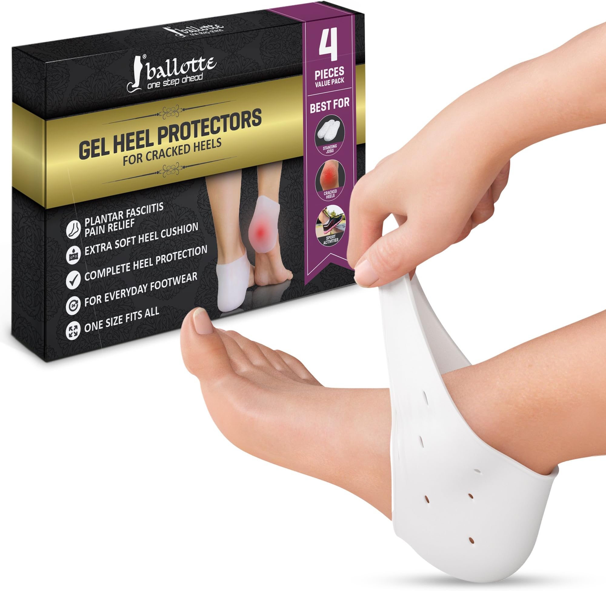 Breathable Heel Protectors, Strong Heel Cups for [Fast Heel Pain Relief] Support and Moisturize Dry Cracked Heels, Plantar Fasciitis, Blisters, Spur Relief, Silicone Pads for Men and Women