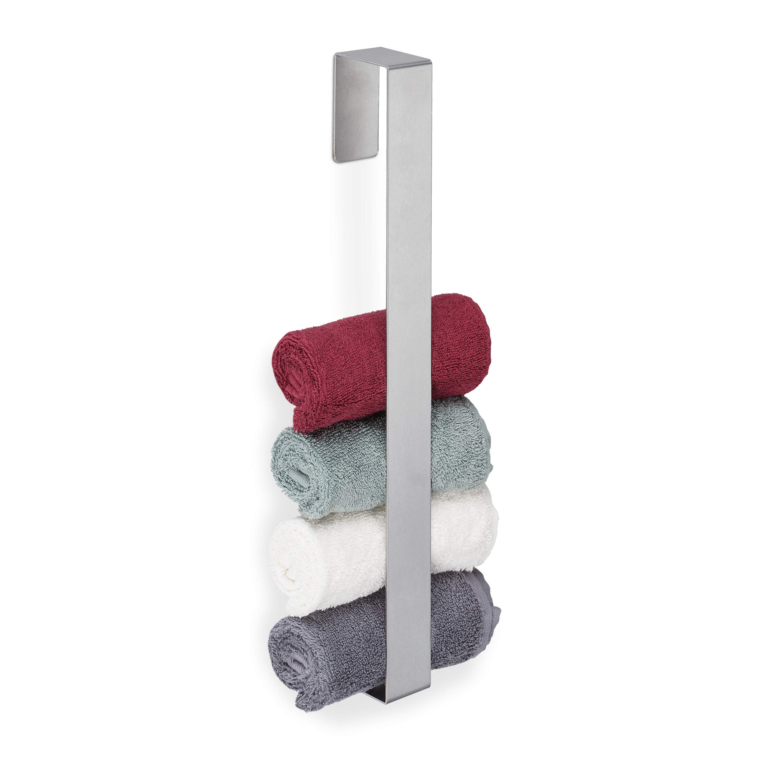 Relaxdays Towel Rail, Self-Adhesive, 430 Stainless Steel, Bathroom, Kitchen, Without Drilling, HxWxD: 45x4x6 cm, Silver
