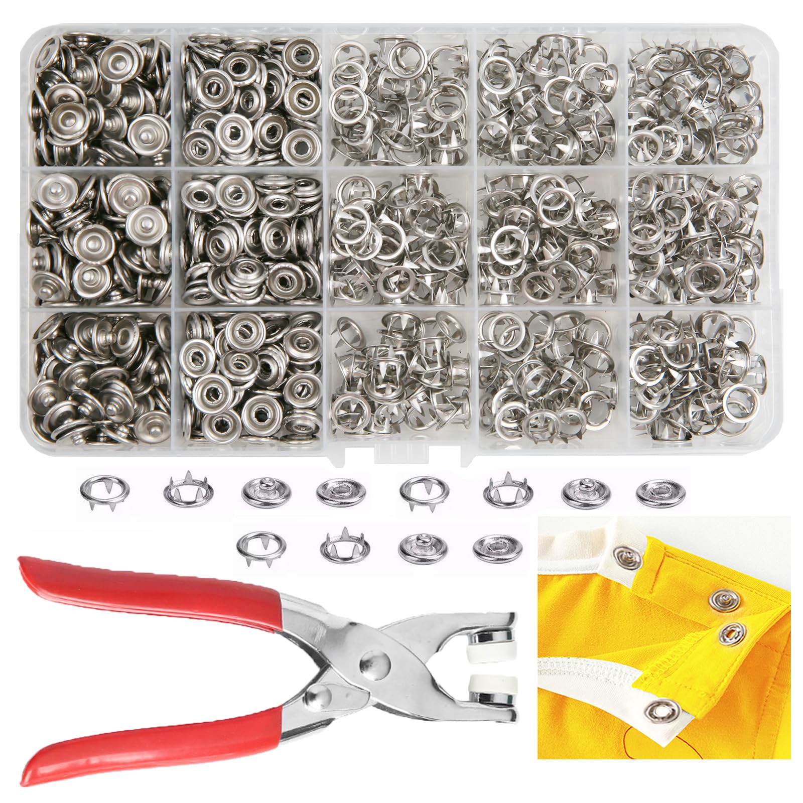 Photo 1 of GTAAOY 800PCS Metal Snaps Buttons with Fastener Pliers Press Tool Kit Perfect for DIY Crafts Clothes Hats and Sewing, Snap Button Fasteners Kit for Clothing Sewing(200 Sets,9.5mm)