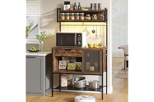 Bestier Bakers Rack with LED Lights, 6 Tier Microwave Stand with Storage Drawer Cabinet, Kitchen Coffee Bar Table with 8 Hooks, Heavy Duty Storage Shelves for Kitchen Garage Pantry(Rustic Brown)