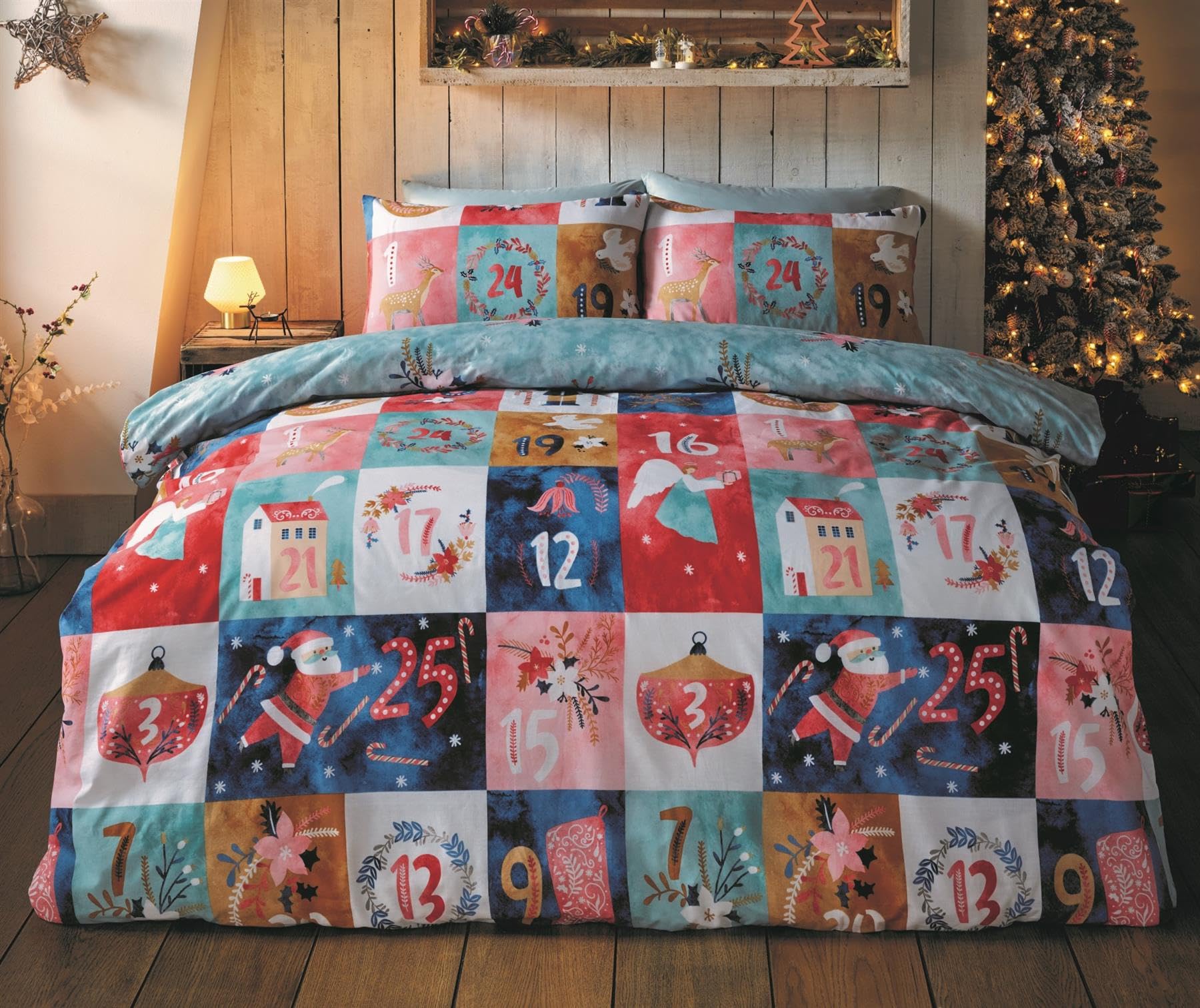 Rapport Home Christmas Advent Calendar King Duvet Cover Set | Reversible Microfibre Xmas Bedding | Festive Holiday Design & Comfort | King Size Multicoloured