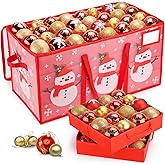 BROSYDA Plastic Christmas Ornament Storage Box with Adjustable Dividers, Waterproof Christmas Storage Containers Keep 128 Capacity, Dual Zippers, Ornament Organizer to Store Holiday Decor-Snowman