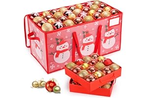 BROSYDA Plastic Christmas Ornament Storage Box with Adjustable Dividers, Waterproof Christmas Storage Containers Keep 128 Capacity, Dual Zippers, Ornament Organizer to Store Holiday Decor-Snowman