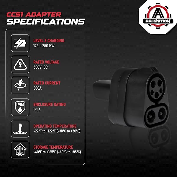 CCS1 ADAPTER BY AA IGNITION COMPATIBLE WITH TESLA MODEL 3, Y, S, X WITH CCS CHARGING – SUPPORTS LEVEL 3 UP TO 250KW – 500V POWER DC FAST LEVEL 3 CHARGING – UL CERTIFIED