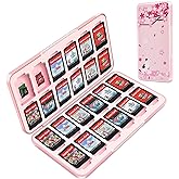OLDZHU Cute Switch Case Holder Compatible with Nintendo Switch&Switch OLED, Pink Storage for 24 Game Cartridges and 24 Micro SD Cards