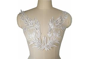 JINMOMOMO White Gold Leaf Leaves Lace Patches Fabric Sequin Embroidered Party Gown Appliques Collar Sew Patch for DIY Wedding Decoration Dress Decor (White)