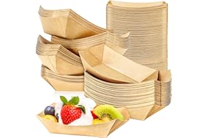 MotBach 80 Pack 1/2Lb Paper Food Boat Trays Disposable Small Paper Boats Plates Containers, 0.5Lb Mini Kraft Food Serving Boat Tray Bowl for Snack Dessert Popcorn Sauce BBQ Fries Taco Nacho