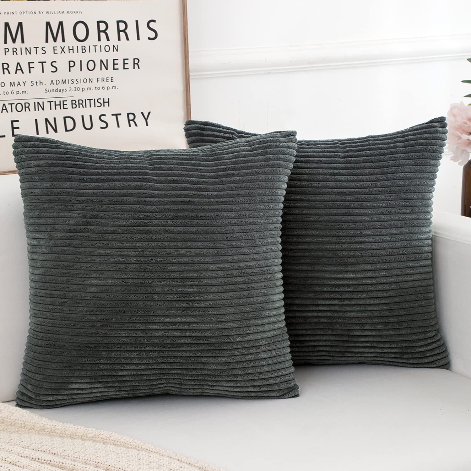 Yonous Corduroy Cushion Covers, Soft Square Decorative Throw Pillow Home Decor for Living Room Couch Bed Sofa, Set of 2 Pack, Dark Grey, 45x45 CM / 18x18 Inch — image 1