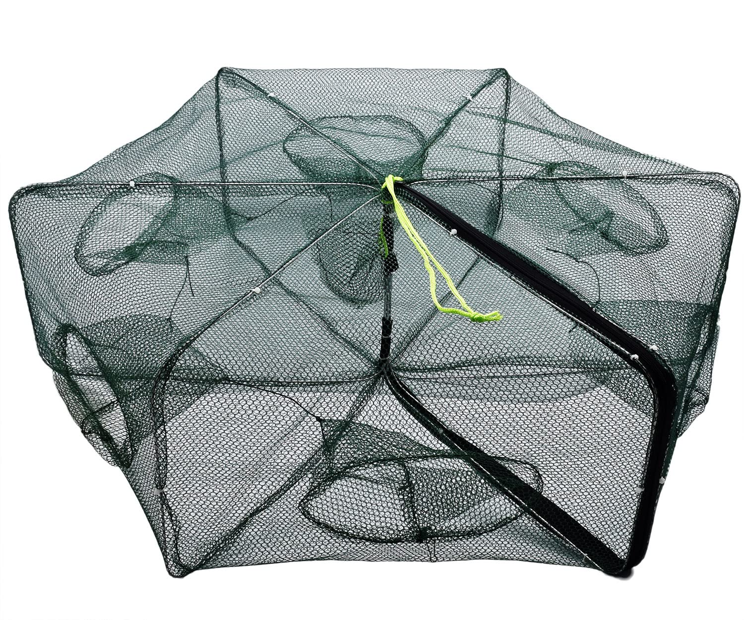 Portable Folded Fishing Net, Easy Use Traps Cage Baits Cast Mesh Trap for Minnow/Crawfish/Crab/Lobster/Fishes (6 Sides 6 Holes)