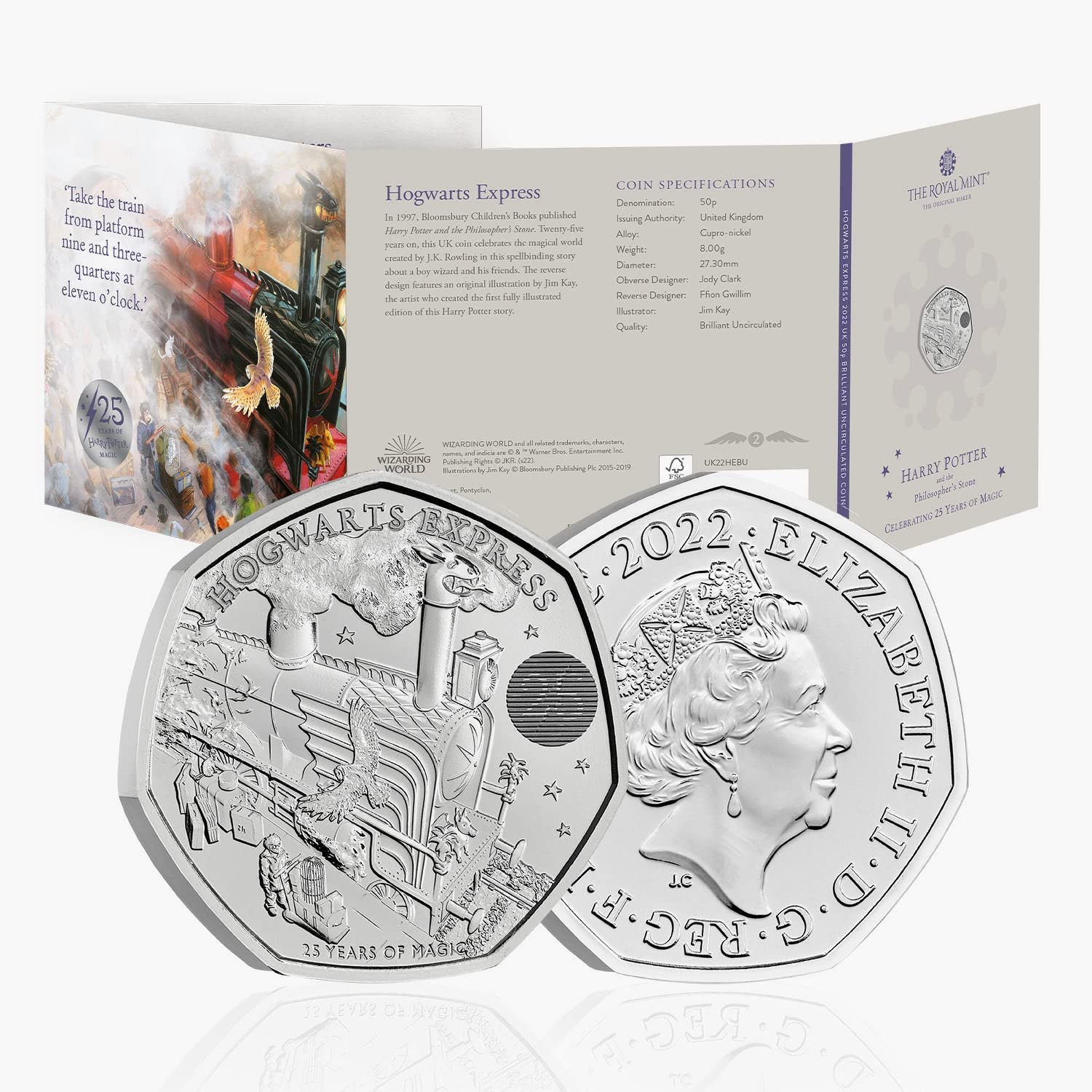 CrawleyCoins 2022 Hogwarts Express Harry Potter UK 50p Brilliant Uncirculated Coin in Mint Pack