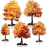 Wonderjune 5 Pieces Mini Fall Maple Tree 2D 5 Size Autumn Artificial Miniature Trees Flat Wooden Village Fall Decoration Thanksgiving Tabletop Centerpieces Set for Indoor Home Harvest Wedding Party