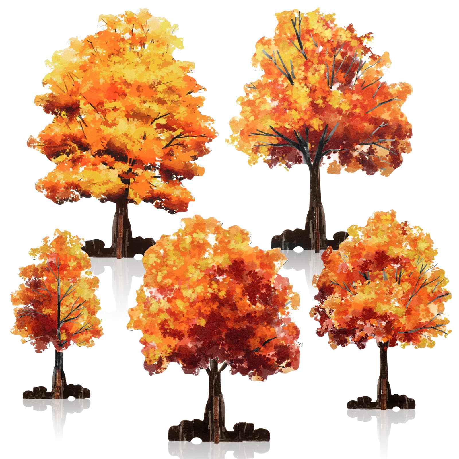 Photo 1 of Wonderjune 5 Pieces Mini Fall Maple Tree 2D 5 Size Autumn Artificial Miniature Trees Flat Wooden Village Fall Decoration Thanksgiving Tabletop Centerpieces Set for Indoor Home Harvest Wedding Party
