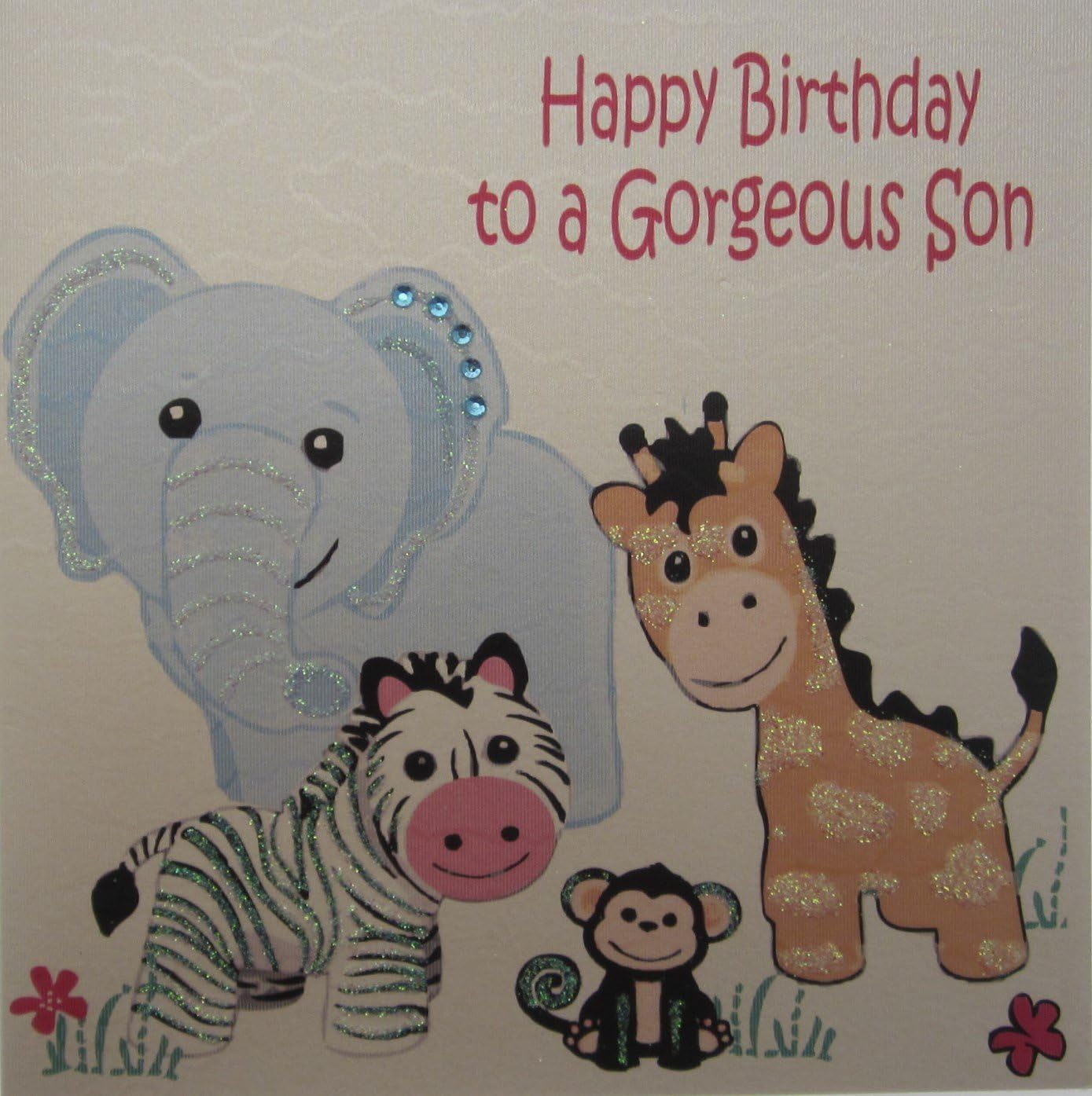 WHITE COTTON CARDS Happy Gorgeous Handmade Son Birthday Card (Safari Toys)