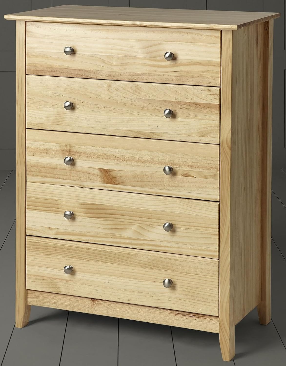 Tesco New Skandi Solid Pine Chest Of 5 Drawers Natural Varnish