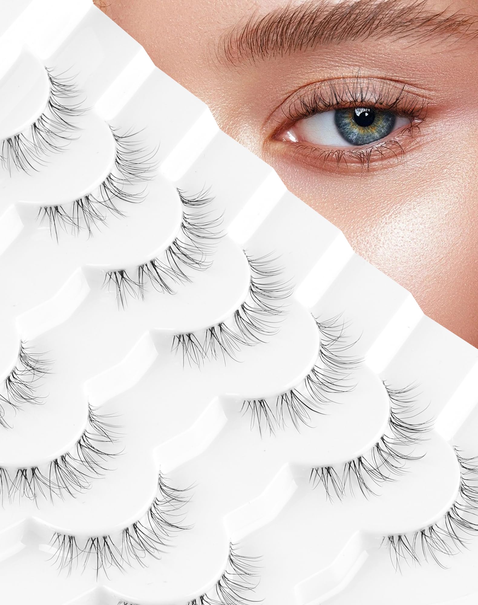 Onlyall Lashes Natural Look Wispy Short Eyelashes Fake Eye Lash Clear Band Eyelash Small 7 Pairs A23（3MM-12MM)