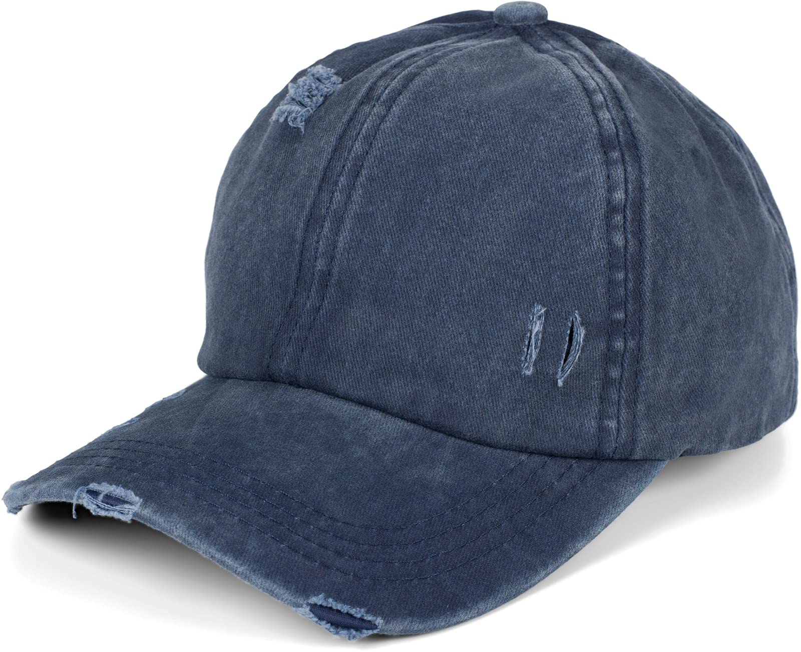 styleBREAKER Ladies Baseball Cap in Washed Destroyed Used Look, Ponytail, 6-Panel, Hook-and-Loop Fastener Adjustable 04023080, Colour:Denim Blue — image 1