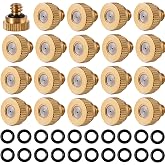 NFAMRZCAR 20 Pack Brass Misting Nozzles 10/24 UNC 0.020" (0.5mm) Orifice | Fine Mist Atomizing Nozzles with 20Pcs O-Rings For Patio Outdoor Cooling System, Greenhouse &amp; Dust Control