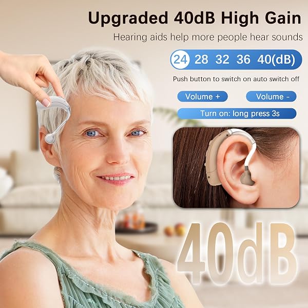 HEARING AIDS FOR SENIORS, HEARING AIDS RECHARGEABLE WITH NOISE CANCELLING AND VOLUME CONTROL, HEARING AMPLIFIER FOR ADULTS HEARING LOSS, PORTABLE BEHIND-THE-EAR HEARING AID HEADPHONES
