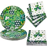 KTCNMER 50 Pcs St Patricks Day Paper Plates and Napkins,Everyone's Irish Shamrock,Serve 25