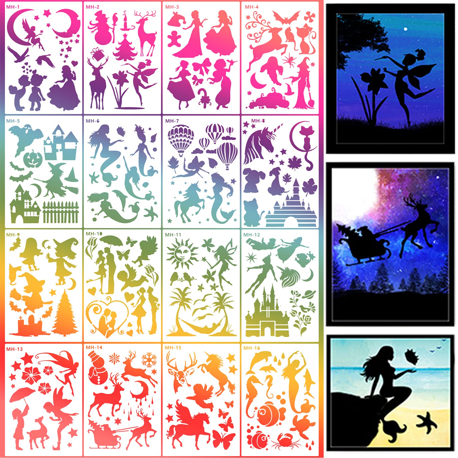 Photo 1 of Fantasy Stencils for Painting On Wood Reusable Dream Templates DIY Crafts Scrabooking 16 Pcs Silhouette Art Supplies