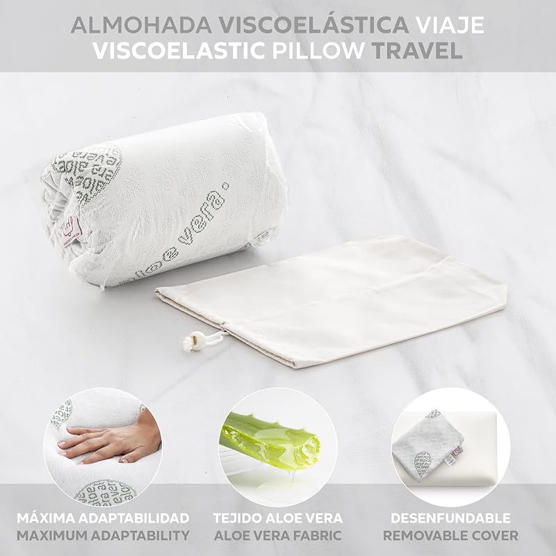 Almofadas viscoelásticas Textilhome Pack 2 Travel 43x24 cm Aloe Vera