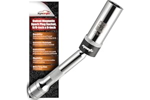 EPAuto 5/8'' 6 Point 360° Degree Swivel Magnetic Spark Plug Socket, 3/8'' Drive Tang x 6 Inch, Cr-V