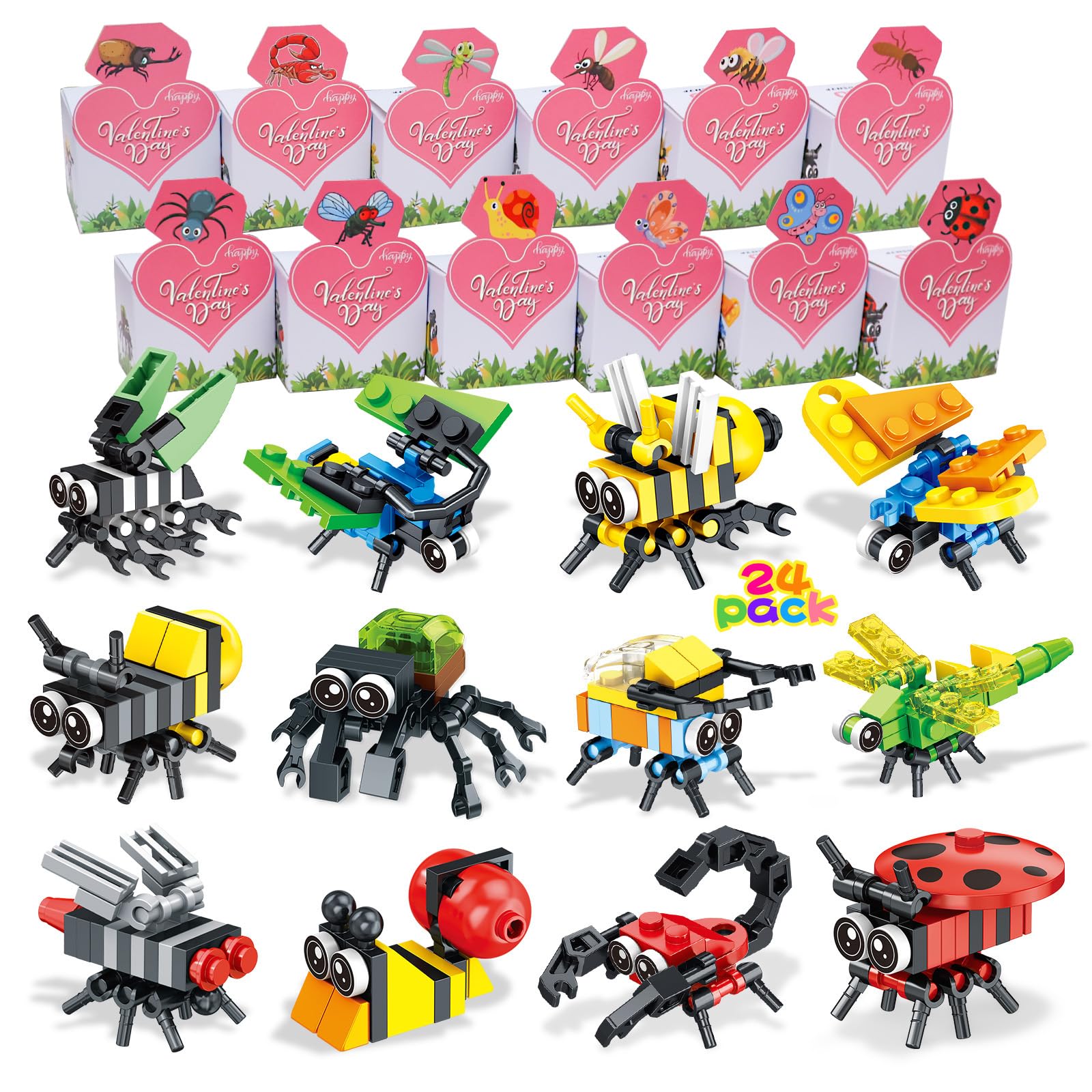 Photo 1 of **MISSING PARTS/check clerk comments**
TOCGAID Valentines Day Gifts for Kids Classroom: 24 Packs Valentines Cards Gift Box with Insect Building Block Toy for Class Gifts Exchange, Classroom Prizes, School Party Favors, Boys Girls Ages 4+